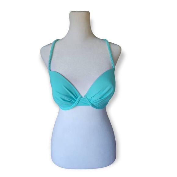 NWT Aerie Lightly Lined Macrame Bikini Top With Braided Strap Turquoise 34DD - Picture 1 of 7